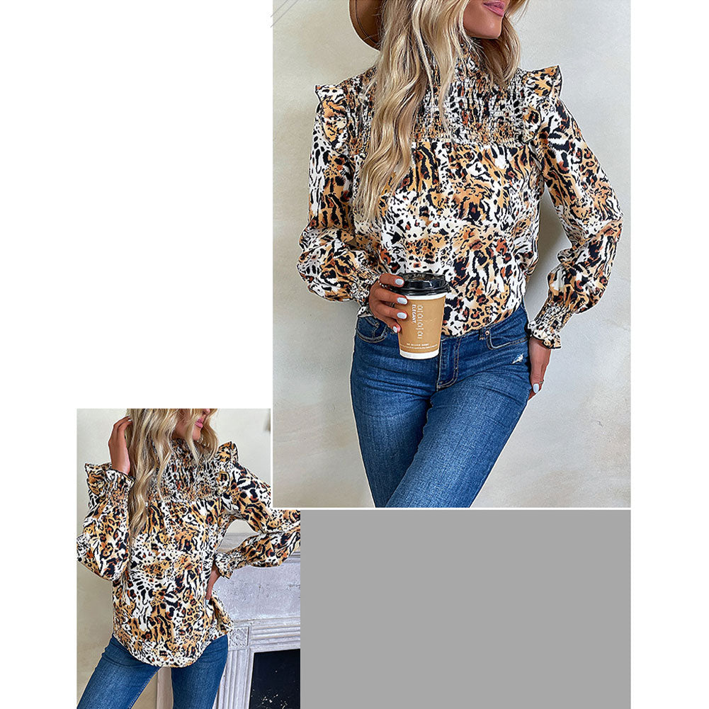 YESFASHION Fashion Women Clothing Tops Leopard Print Half Shirt