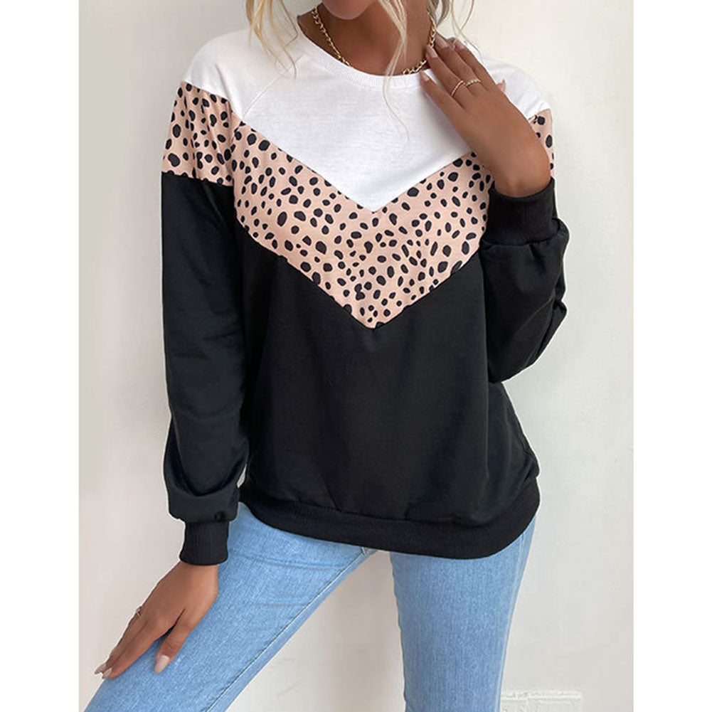 YESFASHION Women Long-sleeved Hoodie With Color-block Leopard Tops