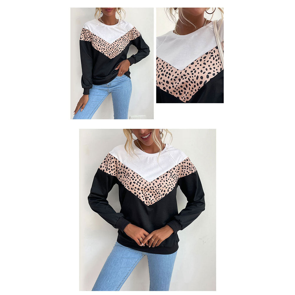 YESFASHION Women Long-sleeved Hoodie With Color-block Leopard Tops