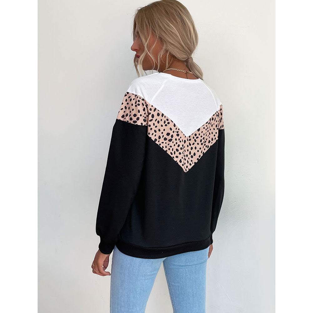 YESFASHION Women Long-sleeved Hoodie With Color-block Leopard Tops