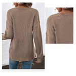 YESFASHION Women Long-sleeved Solid Color V-neck Sweaters