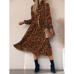 YESFASHION Long-sleeved Leopard Mid-length Dress Spring
