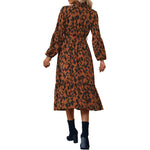 YESFASHION Long-sleeved Leopard Mid-length Dress Spring
