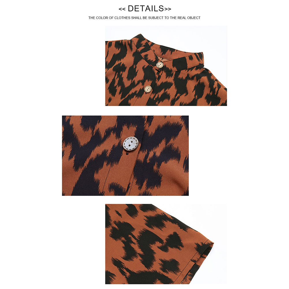 YESFASHION Long-sleeved Leopard Mid-length Dress Spring