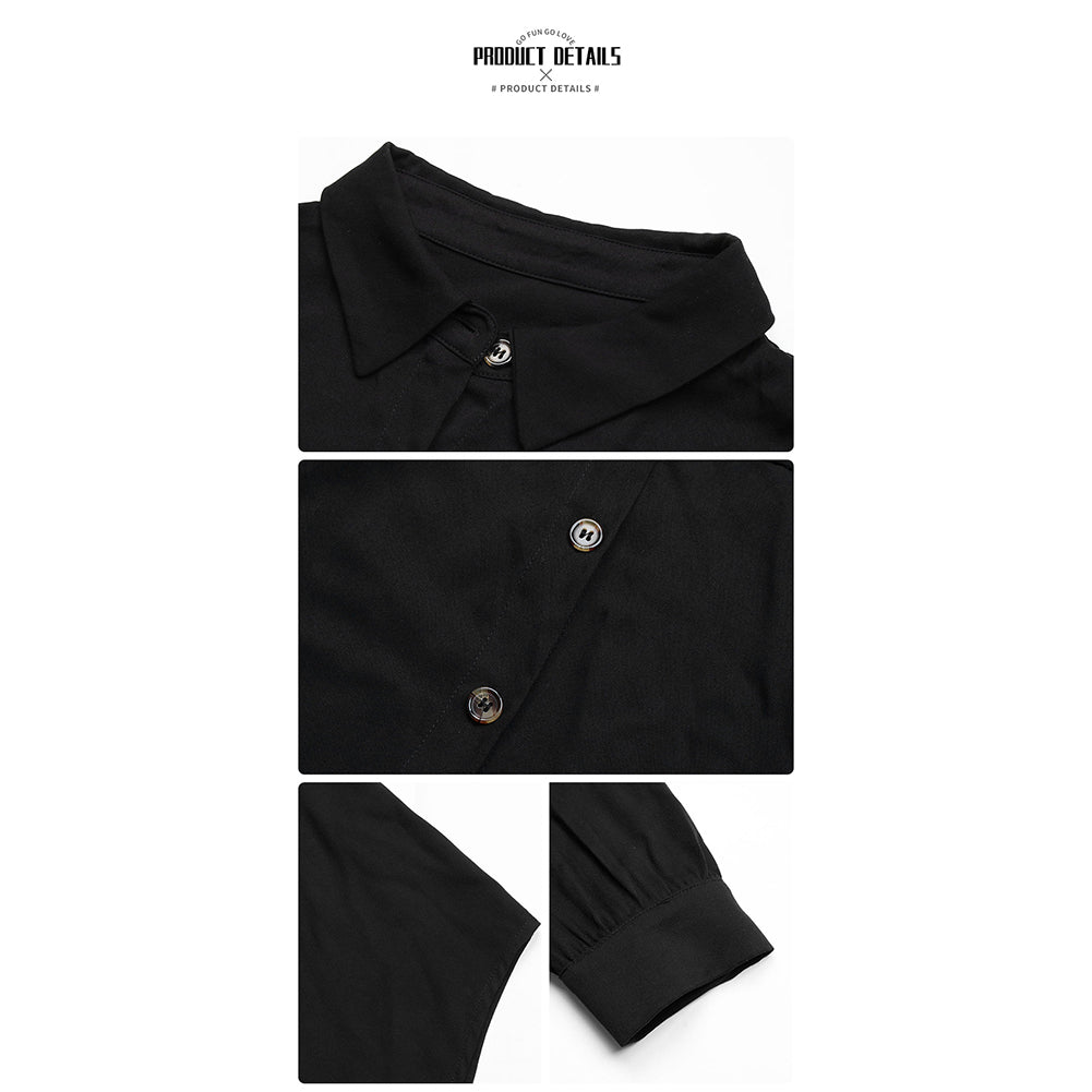 YESFASHION New Black Lapel Shirt Long Sleeve Dress PBY-108K