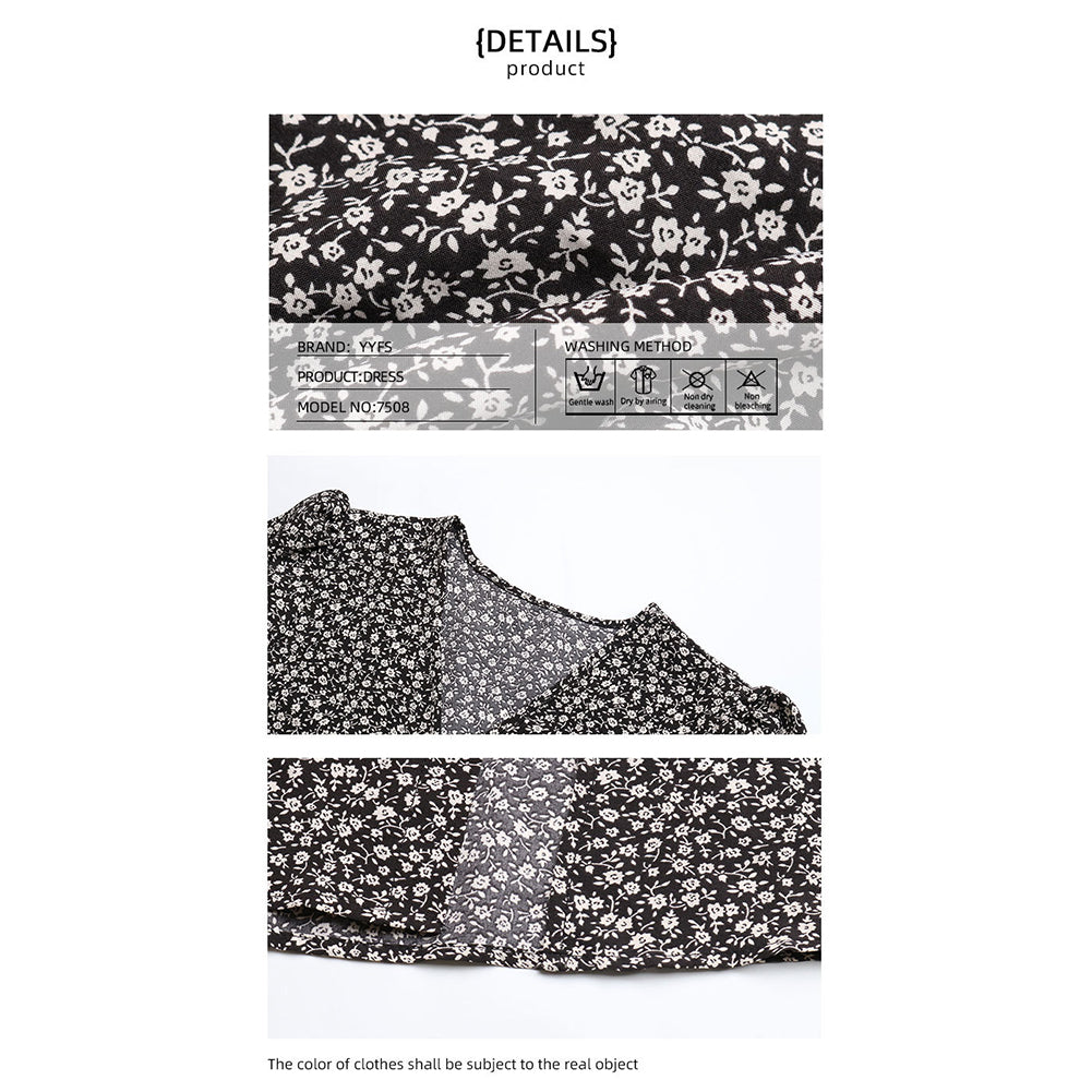 YESFASHION Women Autumn V-neck Printed Long-sleeved Split Dress