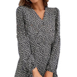 YESFASHION Women Autumn V-neck Printed Long-sleeved Split Dress