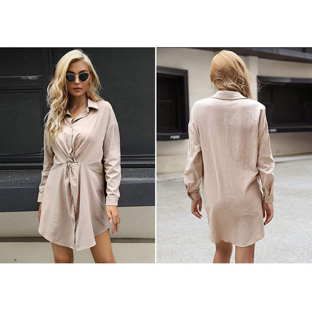 YESFASHION Fashion Women Shirt Collar Long Sleeve Pullover Dress