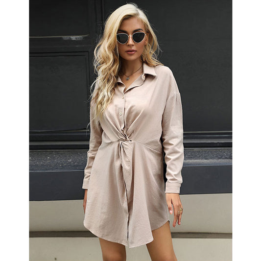 YESFASHION Fashion Women Shirt Collar Long Sleeve Pullover Dress