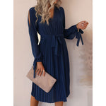 YESFASHION Women Hollow Long-sleeved Solid Color Spring Dress