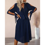 YESFASHION Women Hollow Long-sleeved Solid Color Spring Dress