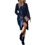 YESFASHION Women Hollow Long-sleeved Solid Color Spring Dress