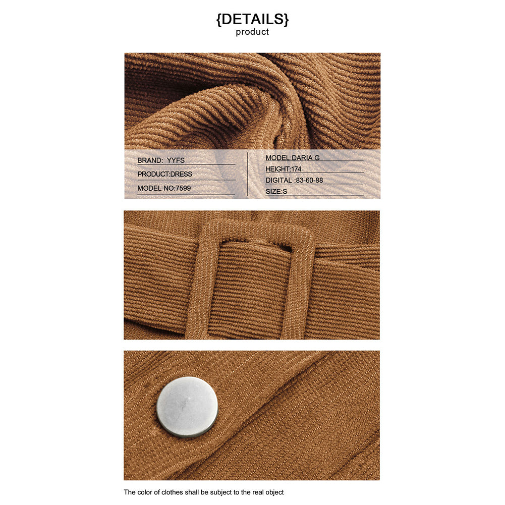 YESFASHION Shirt Style Lapel Long Sleeve Corduroy Dress