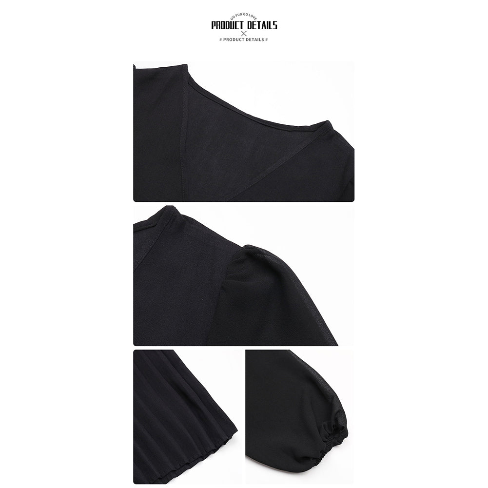 YESFASHION New Black Long Sleeve Pleated Inner Dress PBY-108T