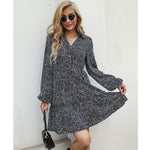 YESFASHION Women Ruffled Long Sleeve Printed Dress