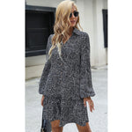 YESFASHION Women Ruffled Long Sleeve Printed Dress