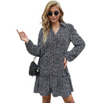 YESFASHION Women Ruffled Long Sleeve Printed Dress