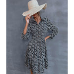 YESFASHION Fashion Women Shirt Lapel Long Sleeve Print Dress