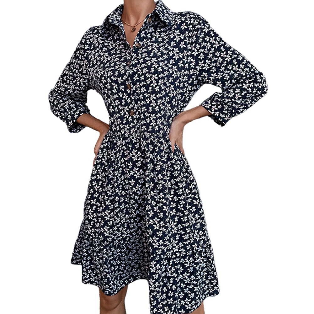 YESFASHION Fashion Women Shirt Lapel Long Sleeve Print Dress