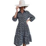 YESFASHION Fashion Women Shirt Lapel Long Sleeve Print Dress