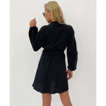 YESFASHION Fashion Women Lapel Collar Shirt Type Long Sleeve Dress