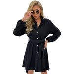 YESFASHION Fashion Women Lapel Collar Shirt Type Long Sleeve Dress
