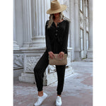 YESFASHION Casual Thin Long-sleeved Black Jumpsuit Pants