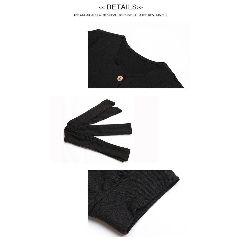 YESFASHION Casual Thin Long-sleeved Black Jumpsuit Pants