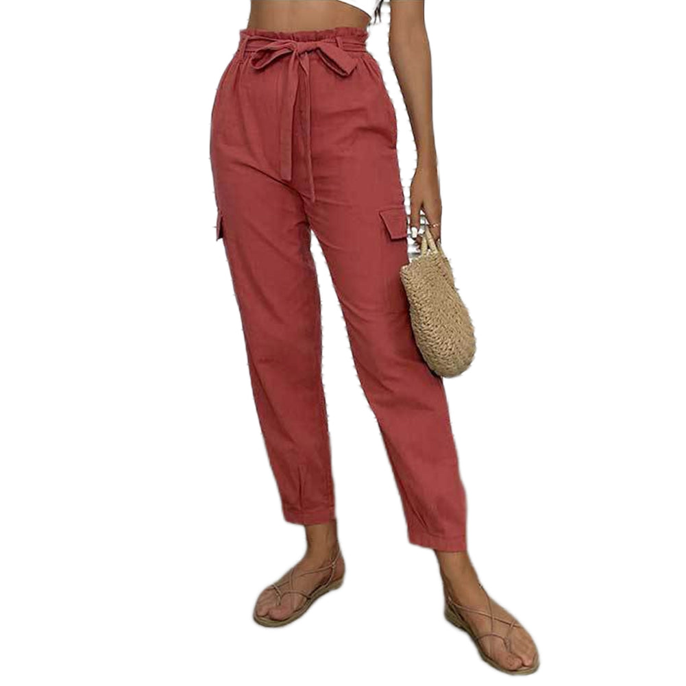 YESFASHION High Waist Casual Pants Red Skinny Cropped Pants