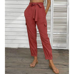 YESFASHION High Waist Casual Pants Red Skinny Cropped Pants