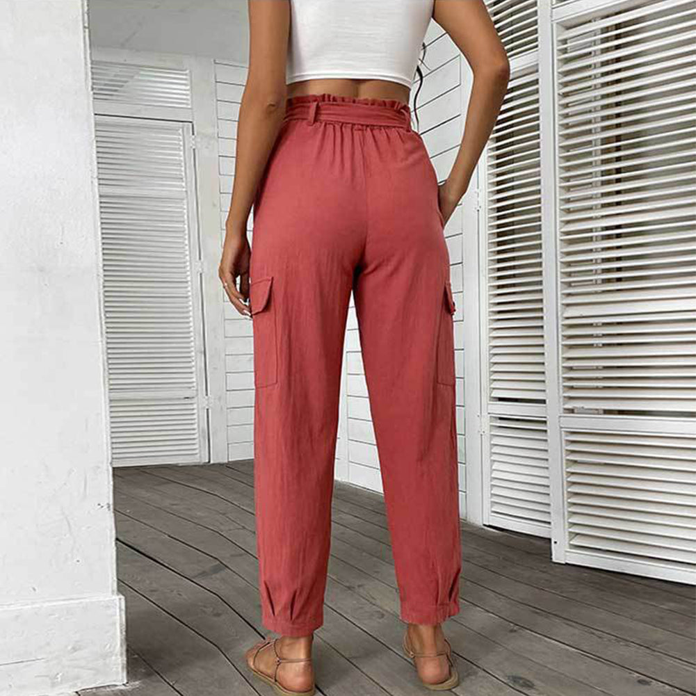 YESFASHION High Waist Casual Pants Red Skinny Cropped Pants