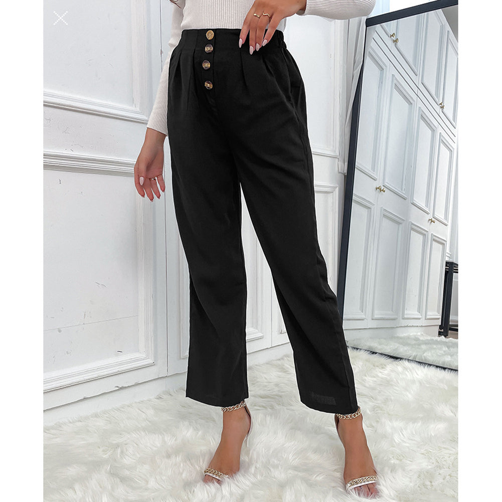 YESFASHION Solid Black Cropped Bootcut Pants