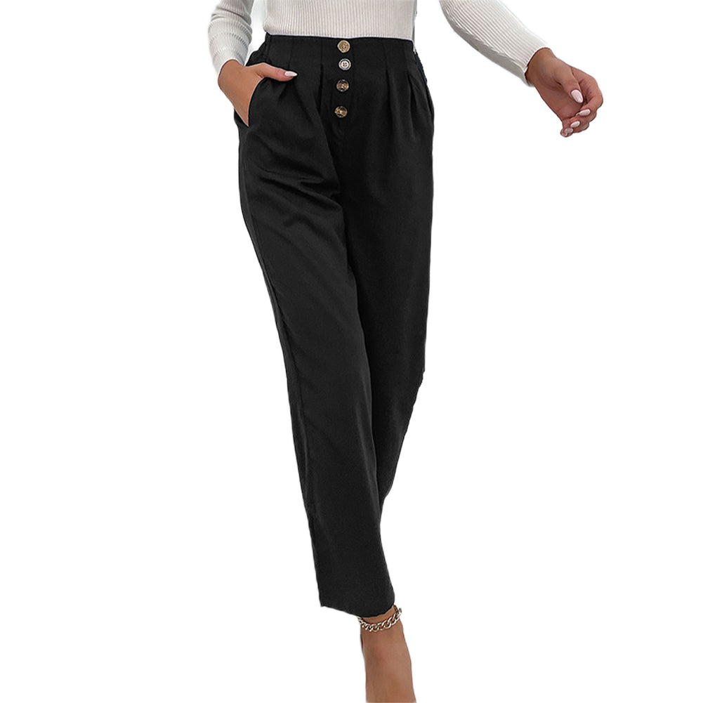 YESFASHION Solid Black Cropped Bootcut Pants
