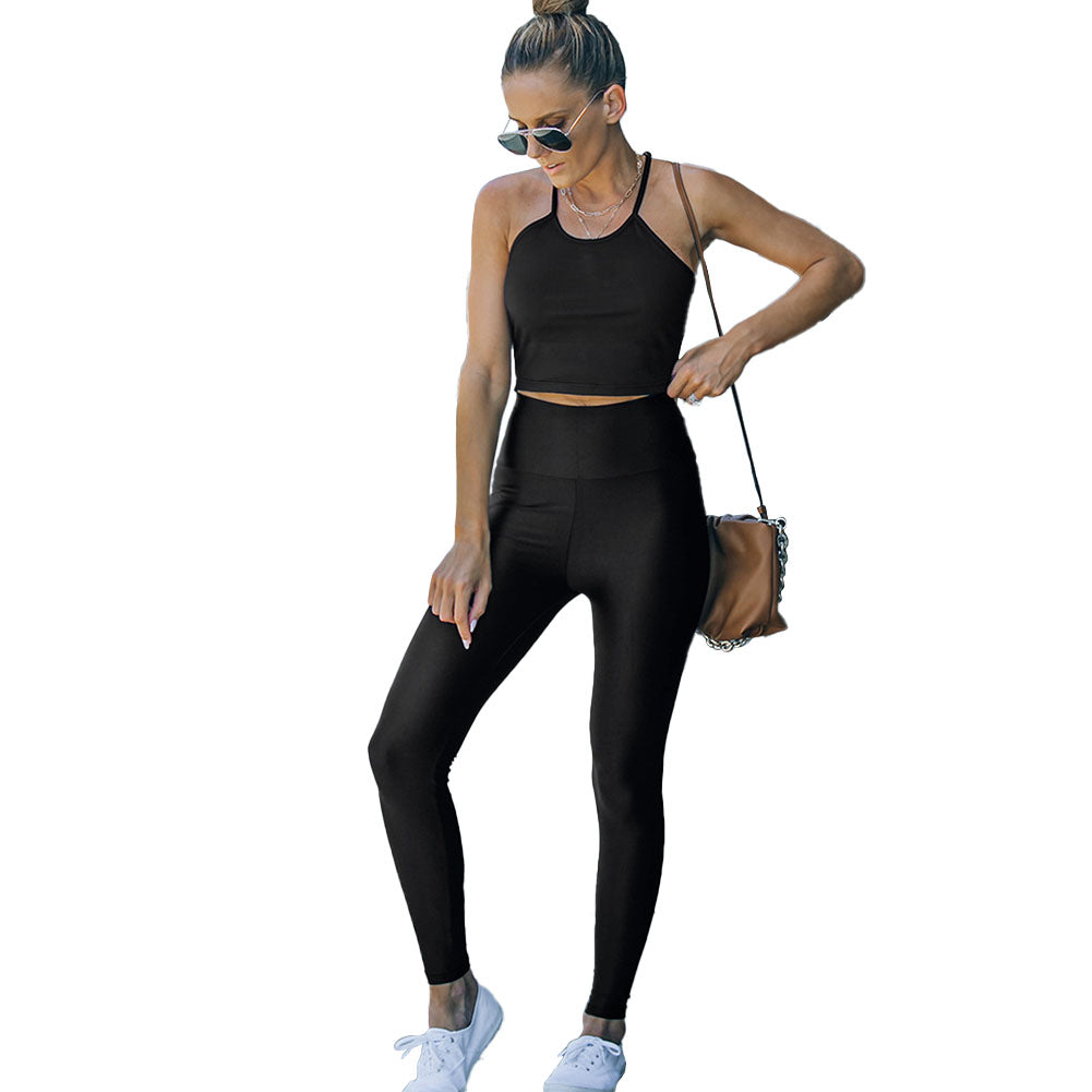 YESFASHION High Waist Elastic Solid Color Slim Fit Sports Casual Pants