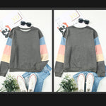 YESFASHION Round Neck Long-sleeved Top Contrast Sweatshirts