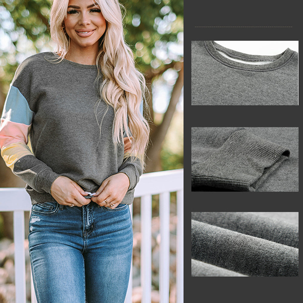 YESFASHION Round Neck Long-sleeved Top Contrast Sweatshirts