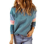YESFASHION Round Neck Long-sleeved Top Contrast Sweatshirts