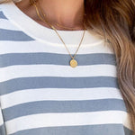 YESFASHION Winter Cotton Puff Sleeves Round Neck Striped Tops