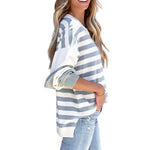 YESFASHION Winter Cotton Puff Sleeves Round Neck Striped Tops