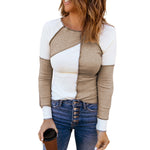 YESFASHION Splicing Long-sleeved Tops Women Pullover Bottoming Shirts