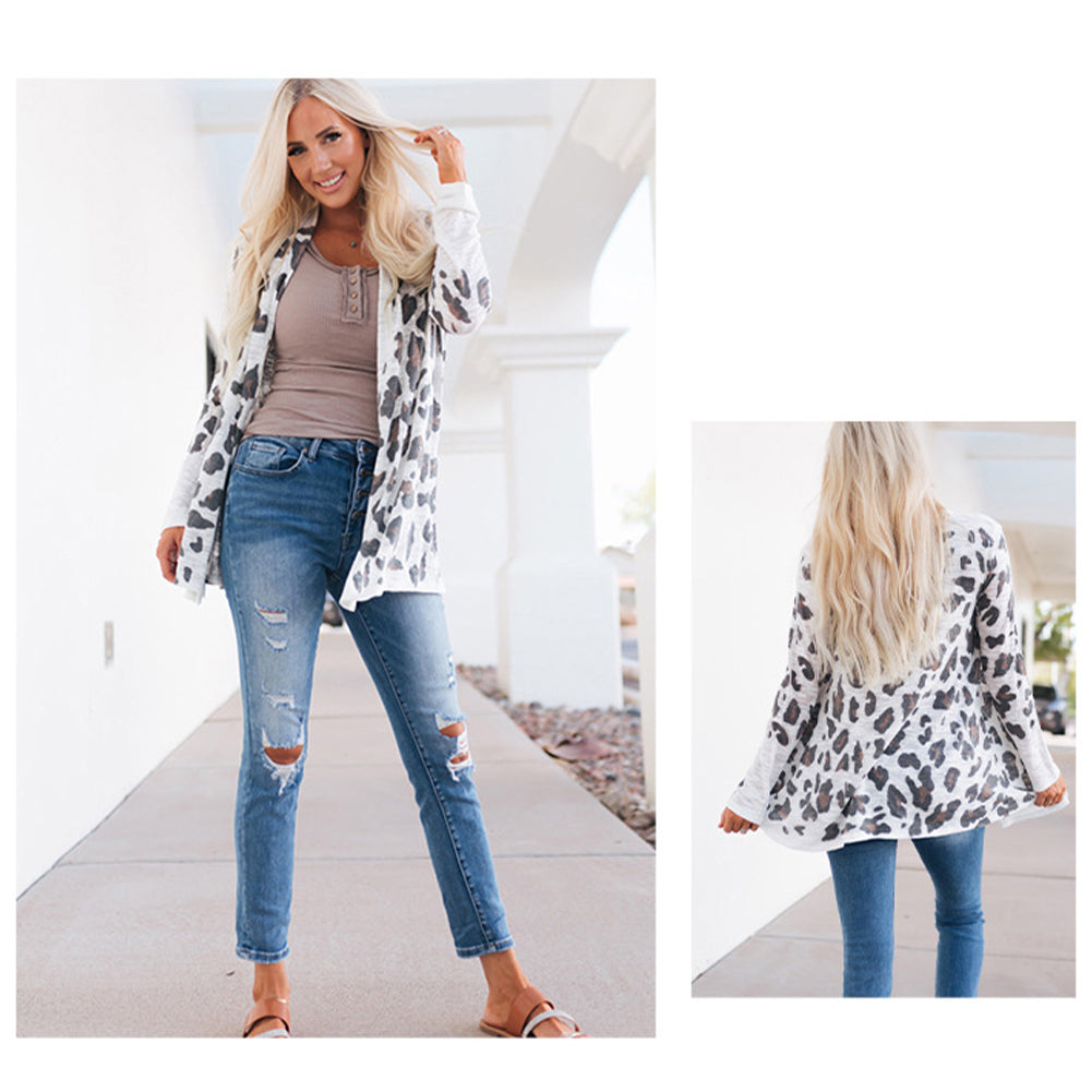 YESFASHION Winter Leopard Print Long-sleeved Cardigan Pants