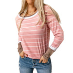 YESFASHION Striped Round Neck Bottoming Shirt Women Tops