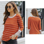 YESFASHION Striped Round Neck Bottoming Shirt Women Tops
