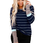 YESFASHION Striped Round Neck Bottoming Shirt Women Tops