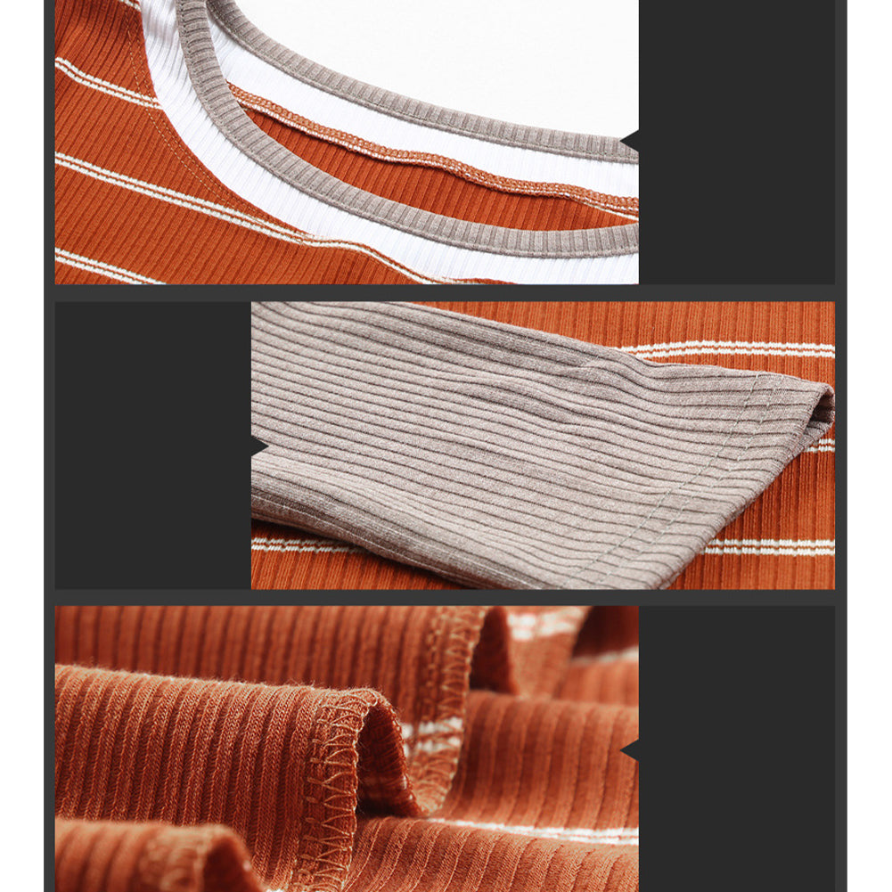 YESFASHION Striped Round Neck Bottoming Shirt Women Tops