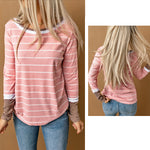 YESFASHION Striped Round Neck Bottoming Shirt Women Tops
