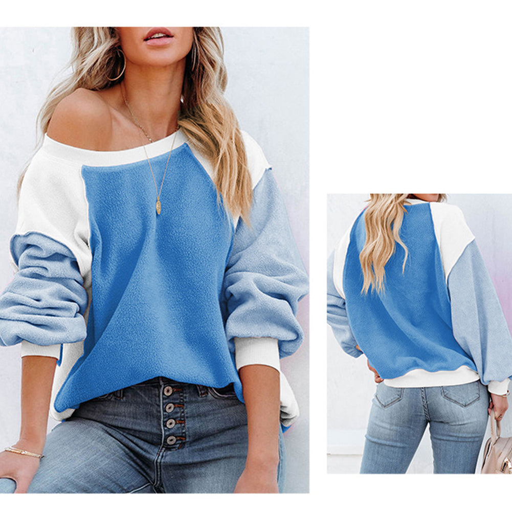 YESFASHION Fleece Lantern Sleeve Sweater Women Pullover Tops
