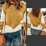 YESFASHION Color Contrast Pullover Sweaters Neck Long Sleeves