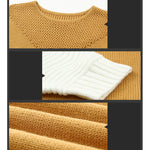 YESFASHION Color Contrast Pullover Sweaters Neck Long Sleeves