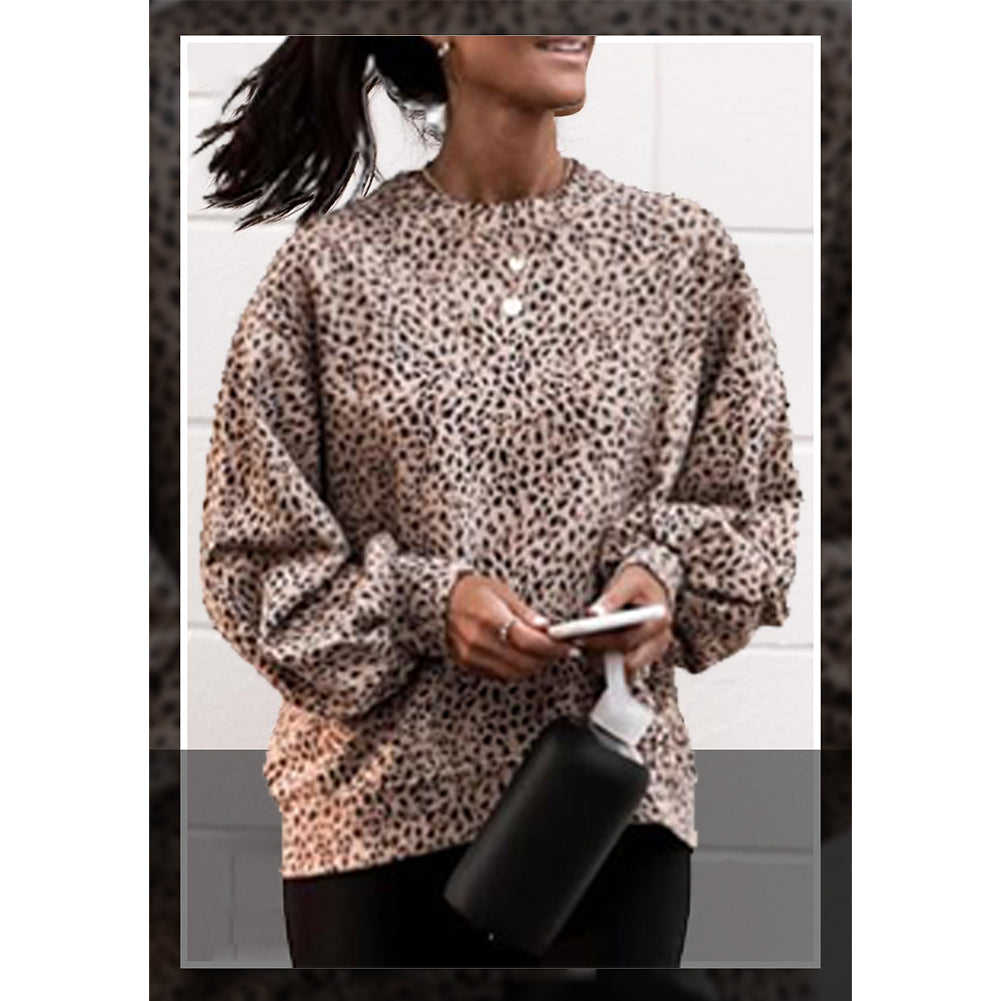 YESFASHION Pullover Tops Women Winter Leopard Print  Sweaters